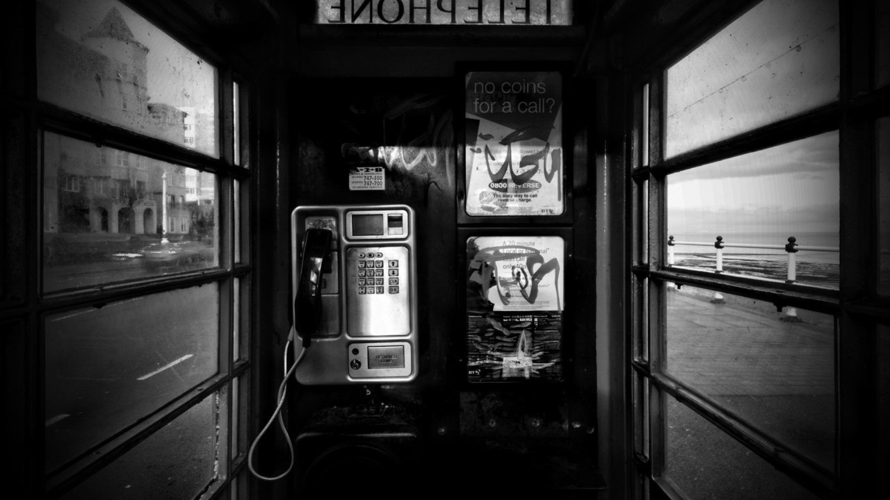 Обои черно-белая, телефон, будка, black and white, phone, booth разрешение 1920x1200 Загрузить