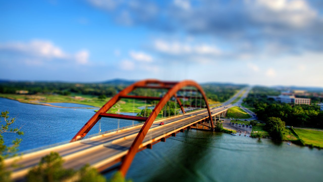 Обои дорога, мост, tilt shift, road, bridge разрешение 2193x1459 Загрузить