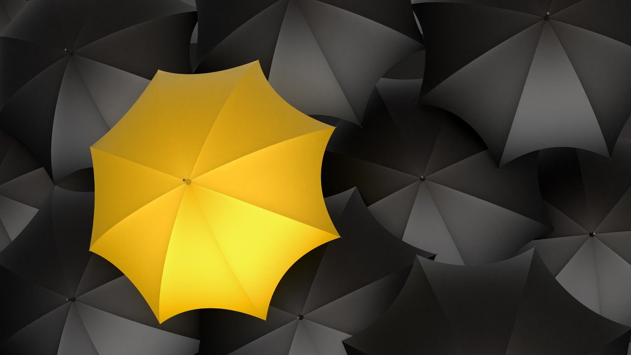 Обои желтый, черный цвет, зонты, yellow, black color, umbrellas разрешение 5200x3900 Загрузить