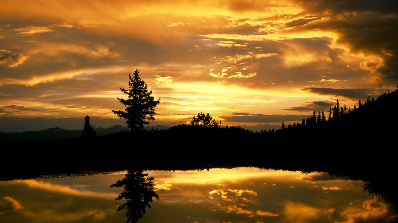 Обои небо, вечер, озеро, лес, закат, отражение, ель, the sky, the evening, lake, forest, sunset, reflection, spruce разрешение 2000x1333 Загрузить