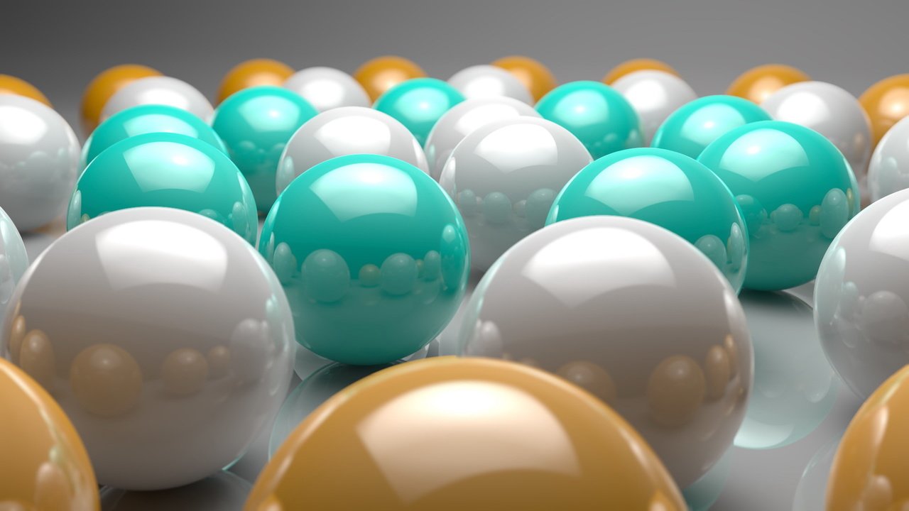 Обои свет, шары, цвет, форма, шарики, белые, желтые, разноцветные шары, бирюзовые, light, balls, color, form, white, yellow, colored balls разрешение 1920x1080 Загрузить
