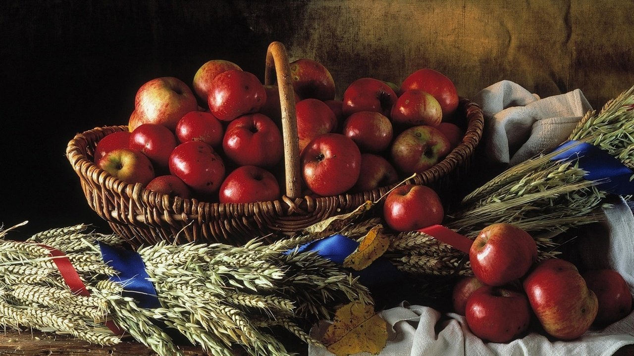 Обои яблоки, красные, корзина, натюрморт, плетёная, apples, red, basket, still life, braided разрешение 1920x1080 Загрузить