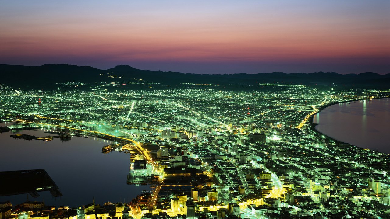 Обои ночь, япония, хоккайдо, огни города, night, japan, hokkaido разрешение 1920x1200 Загрузить