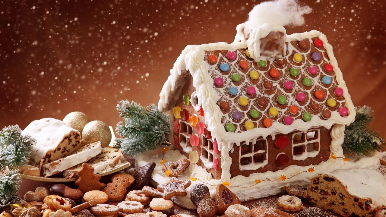 Обои новый год, пряники, сладости, пряничный домик, праздник, сладкий домик, рождество, порошок, печенье, выпечка, бисквит, снегопад, new year, gingerbread, sweets, gingerbread house, holiday, sweet house, christmas, powder, cookies, cakes, biscuit, snowfall разрешение 1920x1280 Загрузить