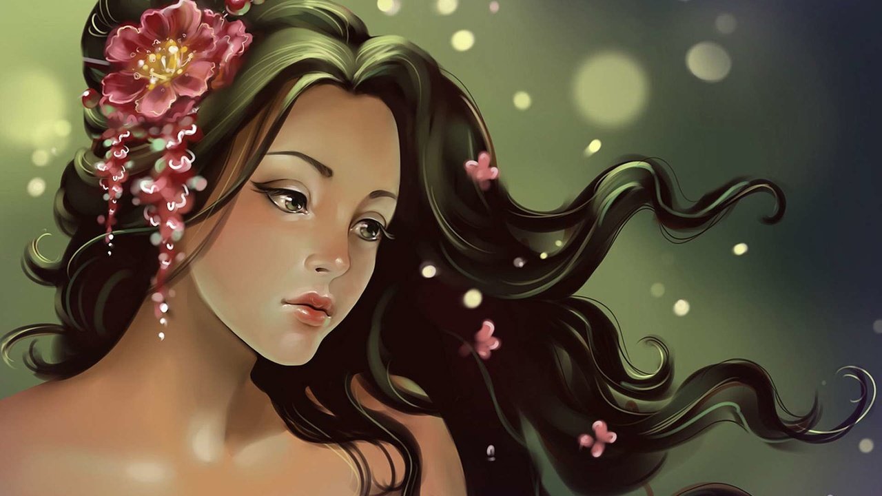 Обои цветы, девушка, волосы, ветер, flowers, girl, hair, the wind разрешение 1920x1200 Загрузить
