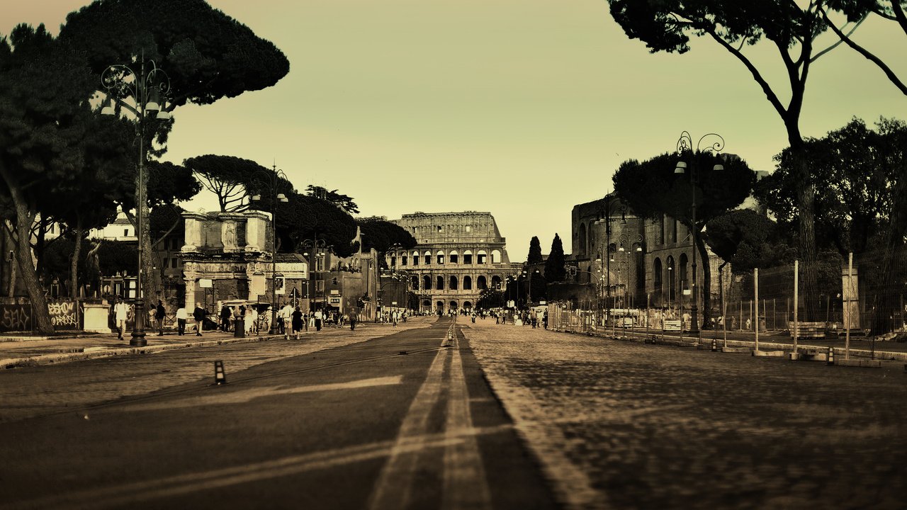 Обои дорога, италия, колизей, рим, road, italy, colosseum, rome разрешение 2560x1600 Загрузить