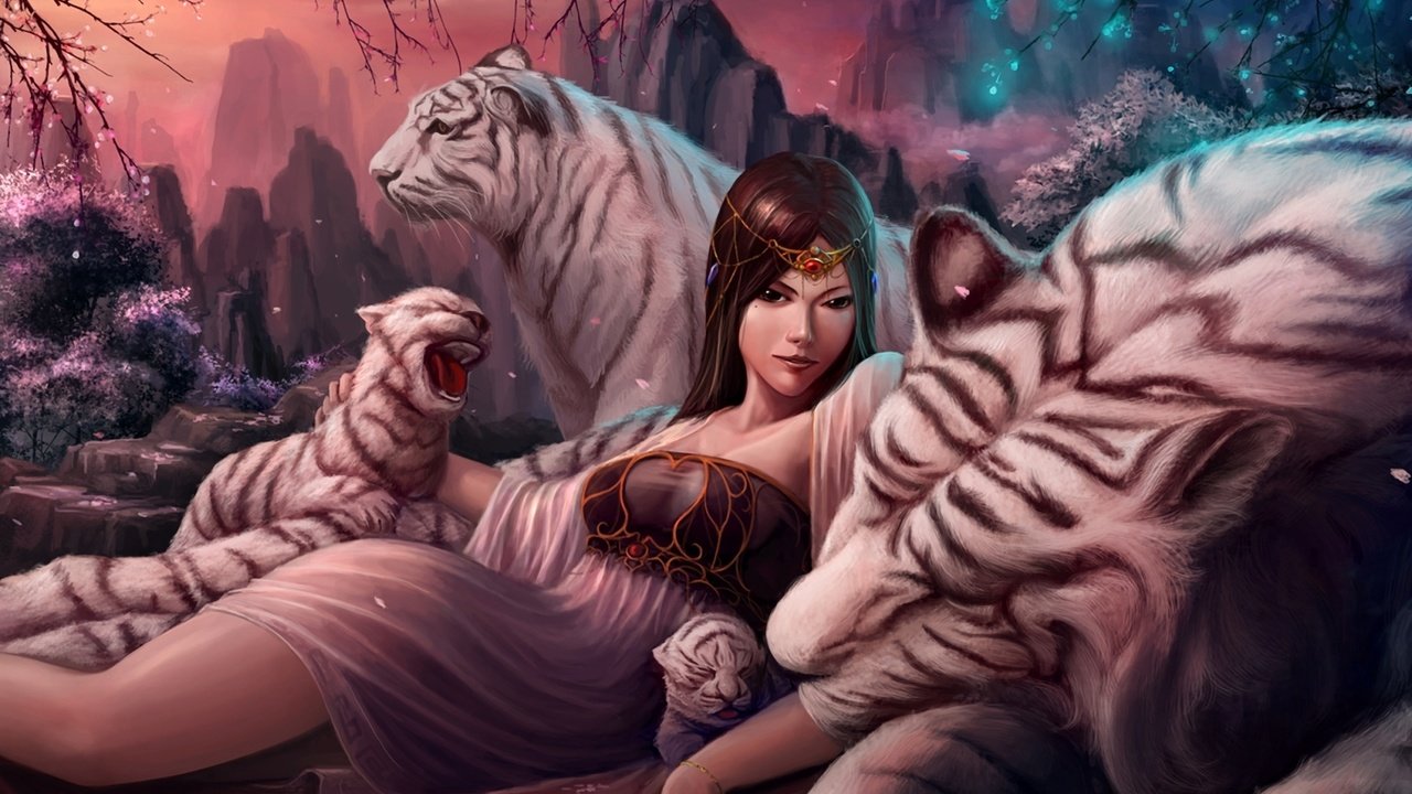 Обои тигр, рисунок, девушка, tiger, figure, girl разрешение 1920x1359 Загрузить