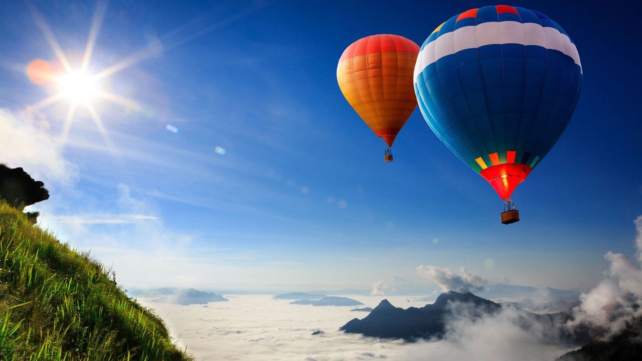 Обои горы, воздушные шары, mountains, balloons разрешение 2560x1600 Загрузить