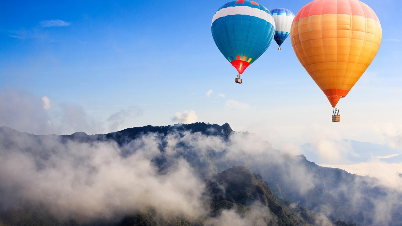 Обои горы, воздушные шары, mountains, balloons разрешение 1920x1200 Загрузить