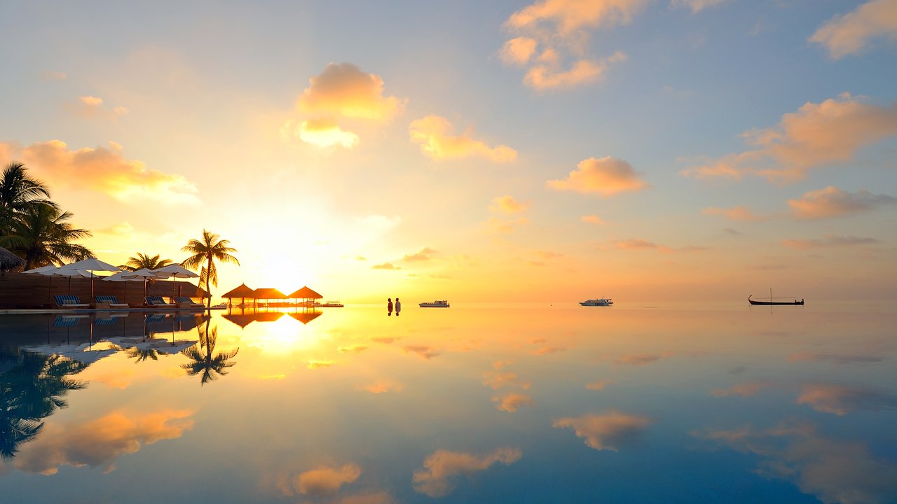 Обои закат, тропики, мальдивы, sunset, tropics, the maldives разрешение 3845x2558 Загрузить