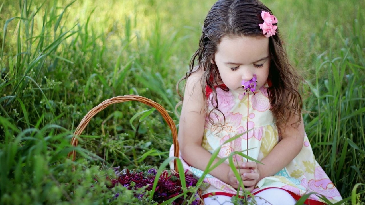 Обои трава, настроение, цветок, дети, девочка, корзинка, grass, mood, flower, children, girl, basket разрешение 2048x1365 Загрузить