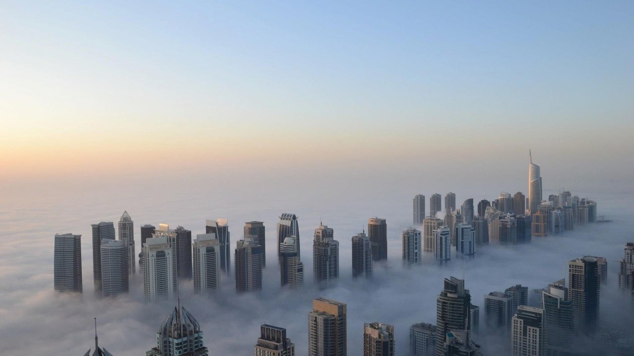 Обои утро, туман, высота, небоскребы, прохлада, дубаи, morning, fog, height, skyscrapers, cool, dubai разрешение 1920x1200 Загрузить