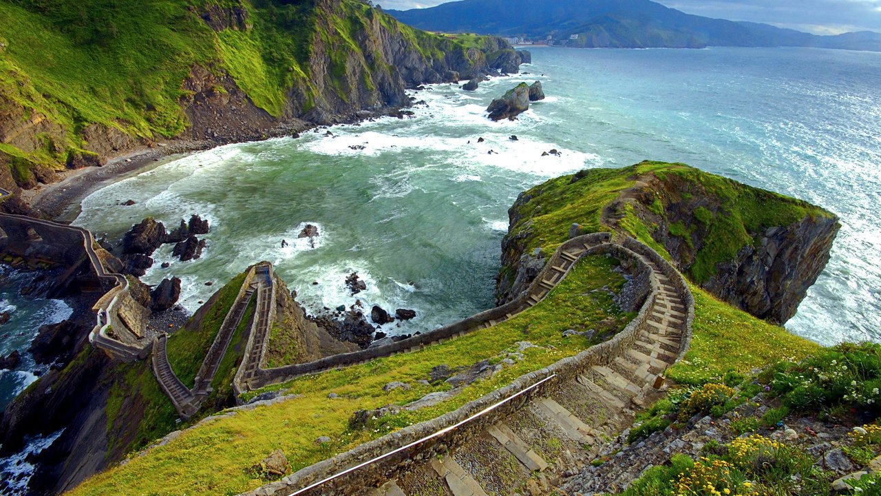 Обои испания, лестница гастелугаче, бискайя, spain, stairs gaztelugatxe, biscay разрешение 1920x1200 Загрузить