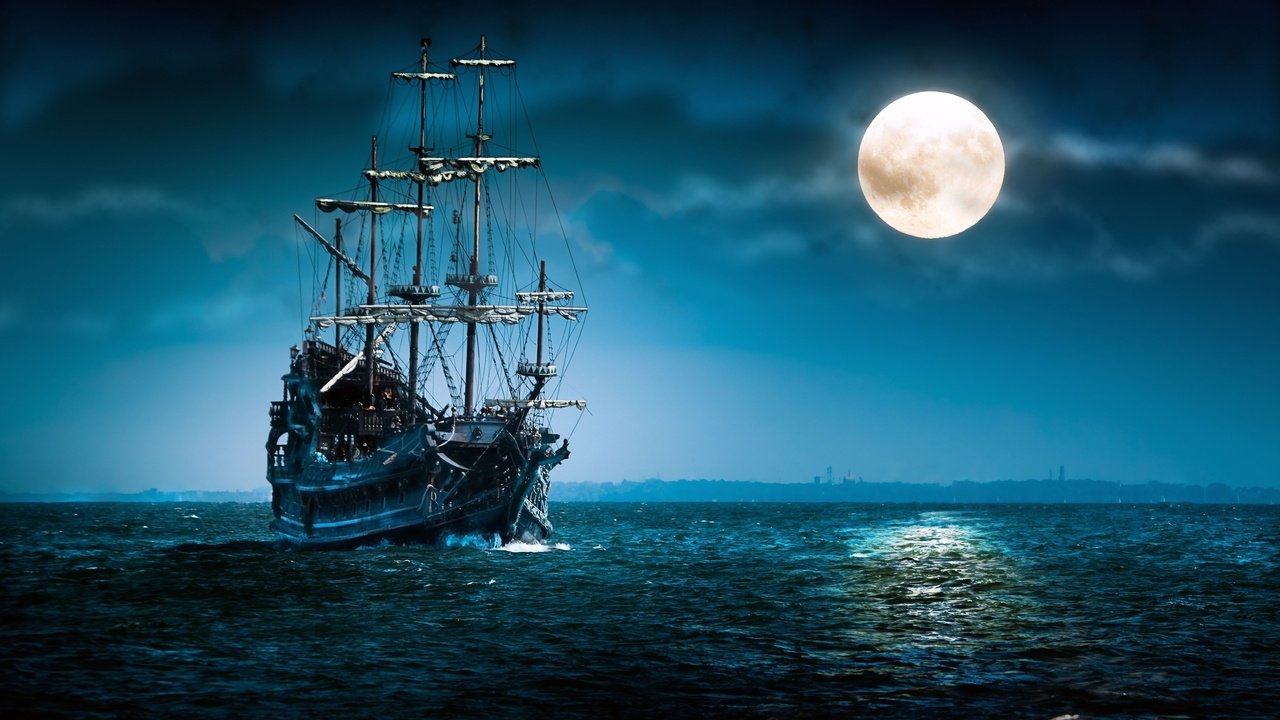 Обои море, луна, фрегат, sea, the moon, frigate разрешение 2560x1600 Загрузить