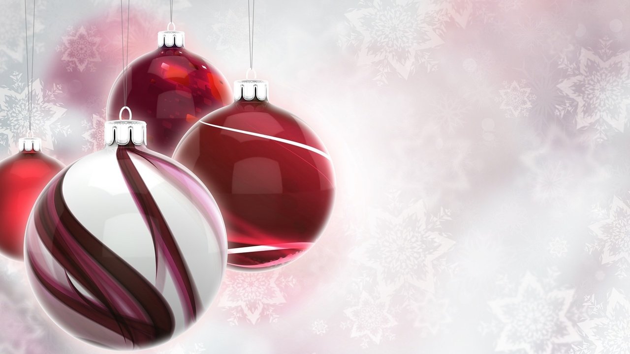 Обои шары, снежинки, графика, краcный, клубки, елочная, balls, snowflakes, graphics, red, christmas разрешение 1920x1080 Загрузить