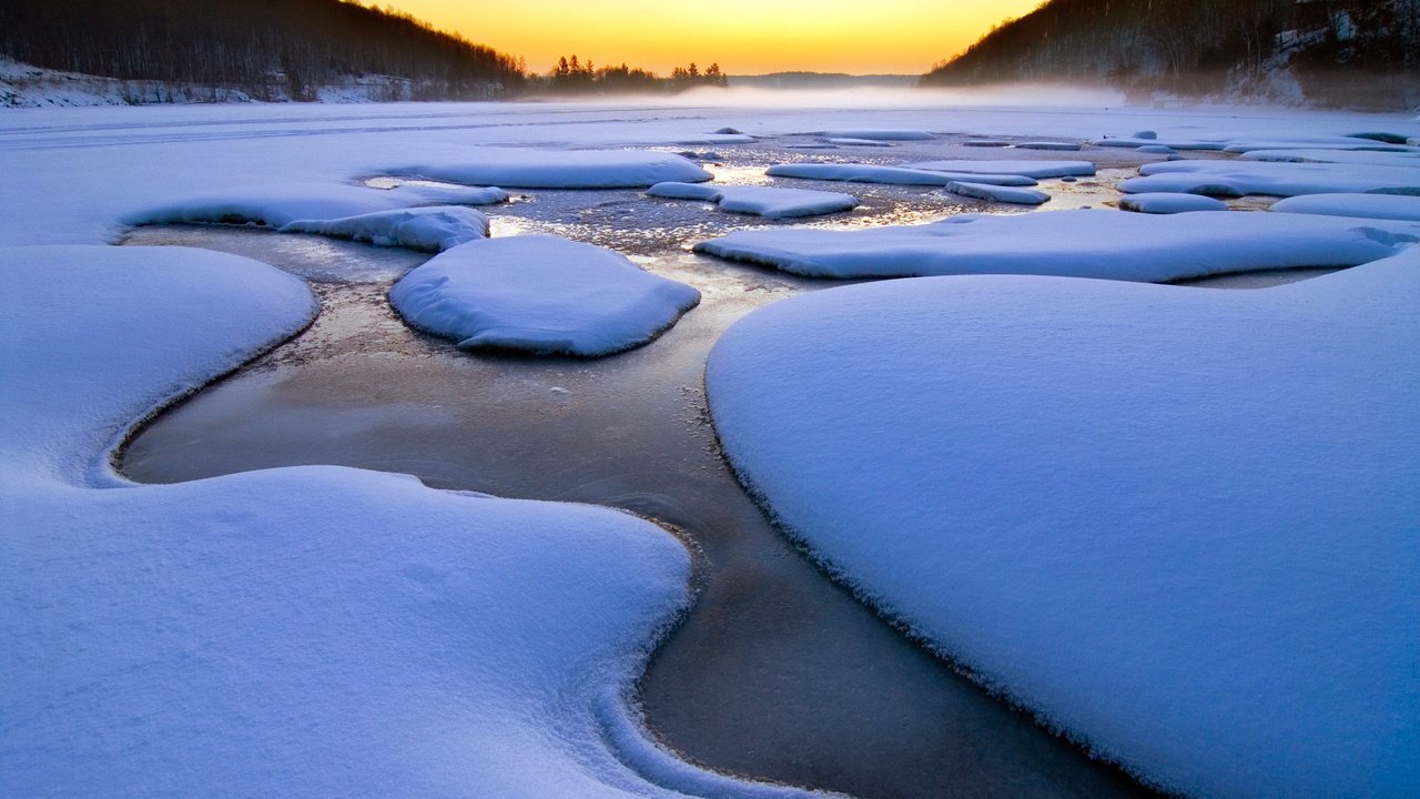 Обои река, снег, зима, river, snow, winter разрешение 1920x1080 Загрузить