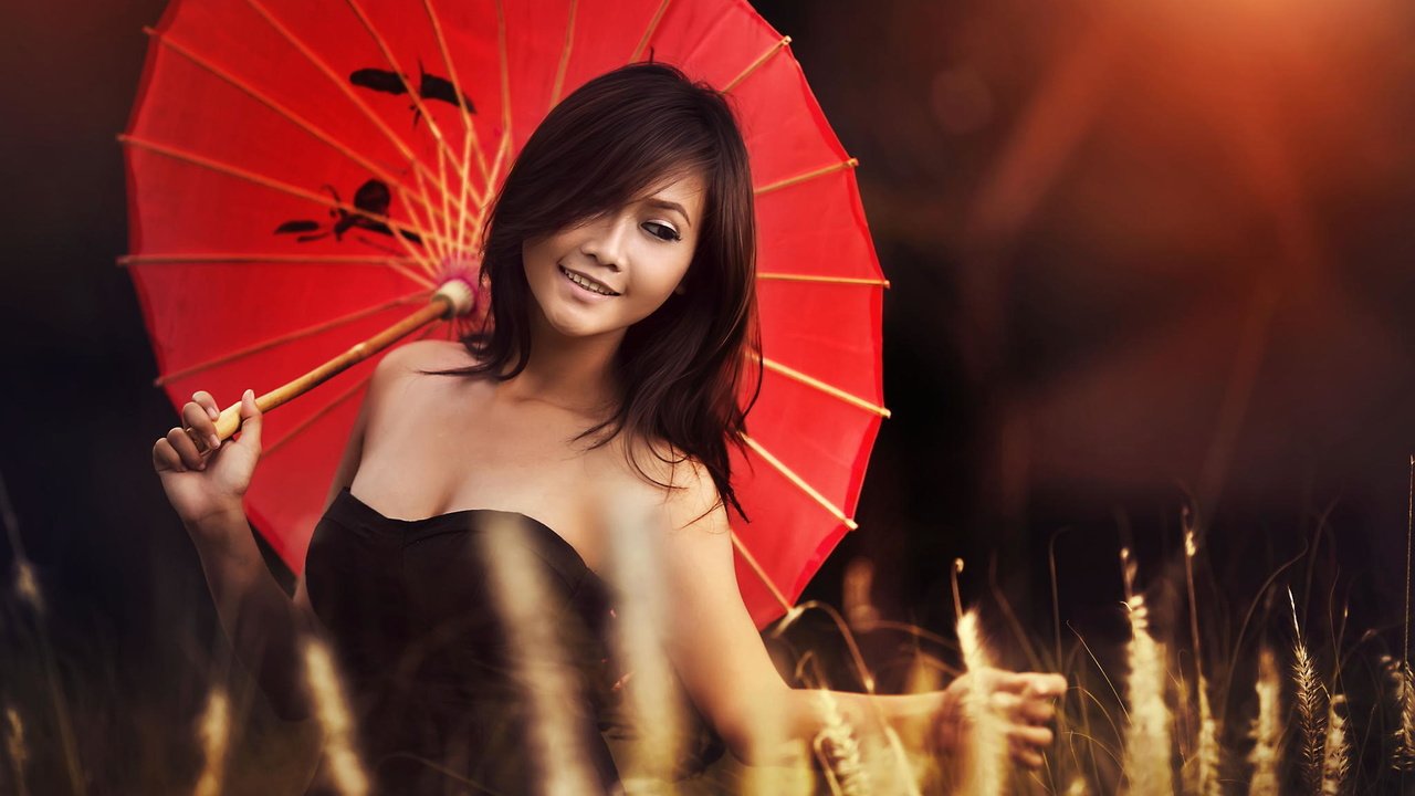 Обои девушка, улыбка, красный, модель, зонт, зонтик, азиатка, girl, smile, red, model, umbrella, asian разрешение 2048x1365 Загрузить