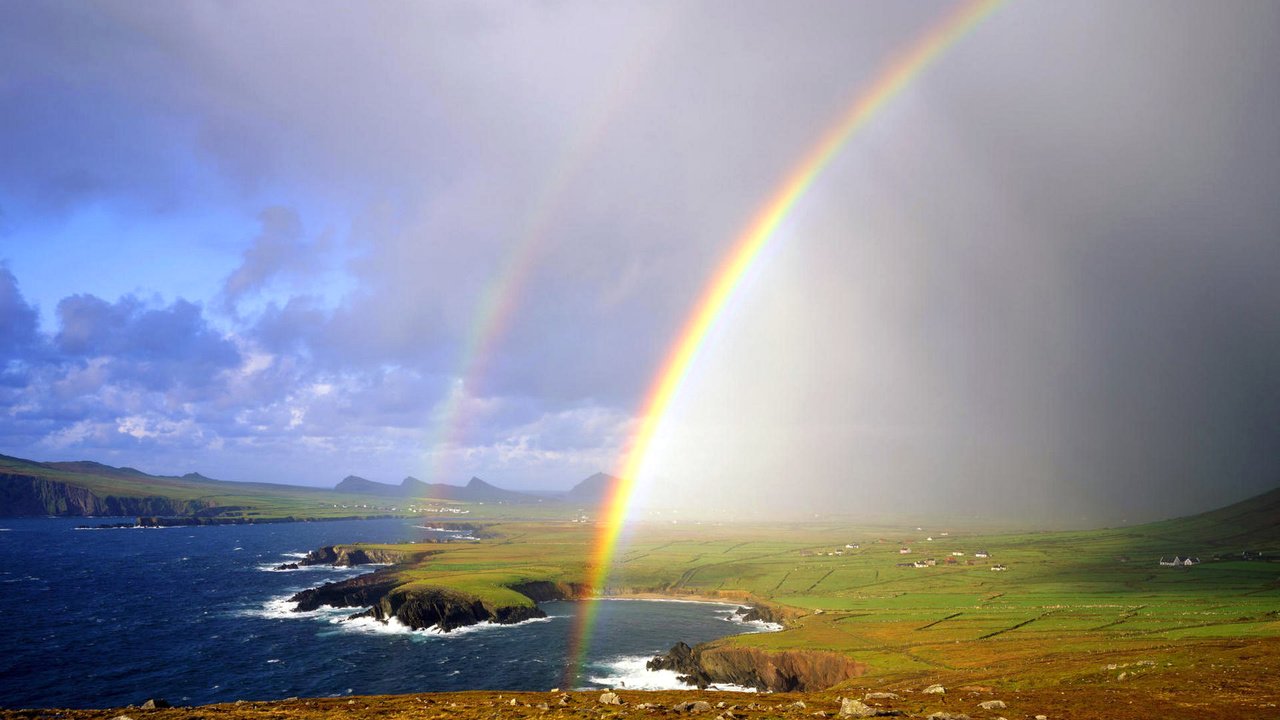 Обои река, берег, радуга, залив, ирландия, river, shore, rainbow, bay, ireland разрешение 1920x1200 Загрузить