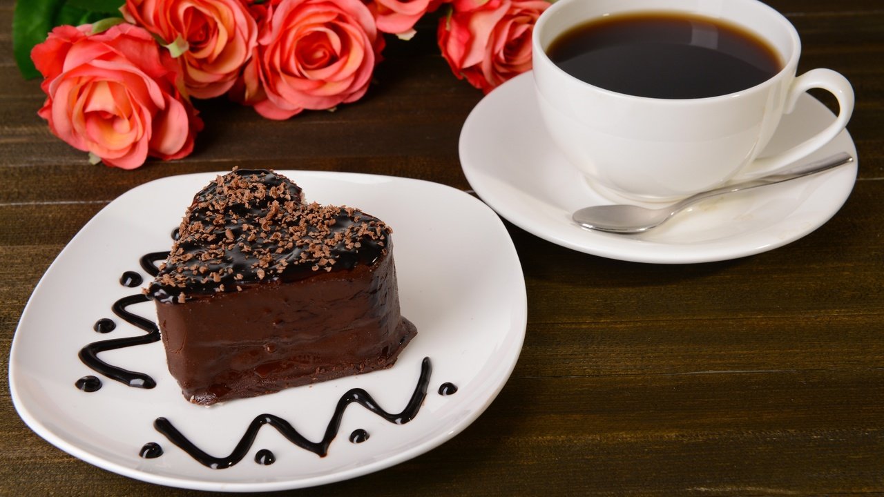 Обои розы, кофе, шоколад, десерт, пирожное, roses, coffee, chocolate, dessert, cake разрешение 5152x3439 Загрузить