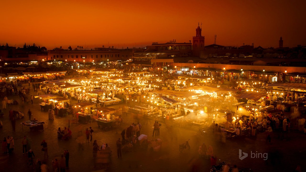 Обои огни, рынок, марракеш, марокко, площадь джемаа-эль-фна, lights, market, marrakech, morocco, the jemaa-el-fna разрешение 1920x1200 Загрузить