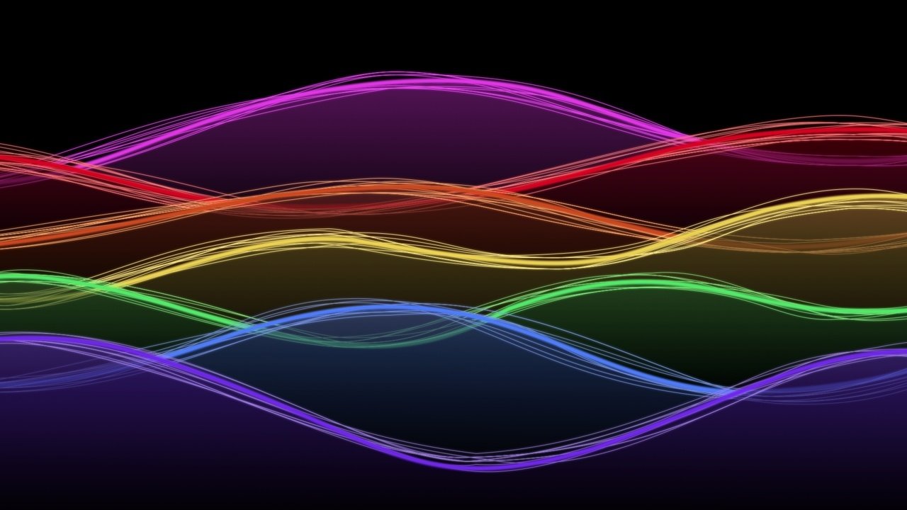 Обои неон, абстракция, линии, волны, фон, цвет, радуга, neon, abstraction, line, wave, background, color, rainbow разрешение 1920x1080 Загрузить