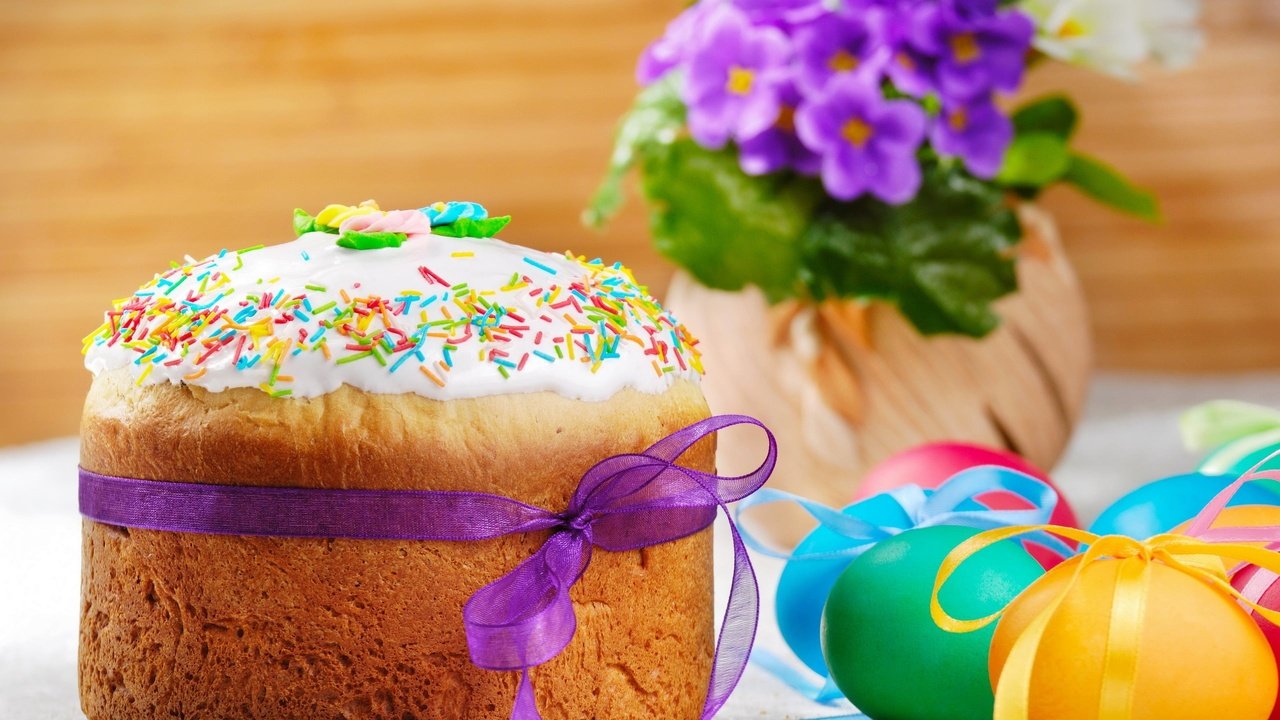 Обои весна, пасха, яйца, кулич, фиалки, пасхальный кулич, spring, easter, eggs, cake, violet, easter cake разрешение 2560x1600 Загрузить