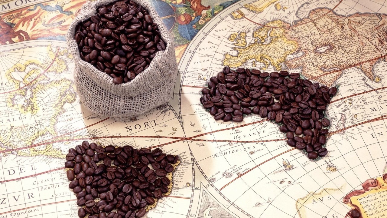Обои кофе, карта, кофейные зерна, путешествие, мешочек, coffee, map, coffee beans, journey, pouch разрешение 1920x1200 Загрузить