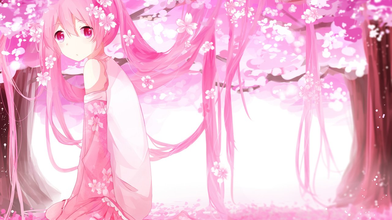 Обои цветы, sakura miku, арт, деревья, девушка, лепестки, аниме, вокалоид, сакура, flowers, art, trees, girl, petals, anime, vocaloid, sakura разрешение 2800x2031 Загрузить
