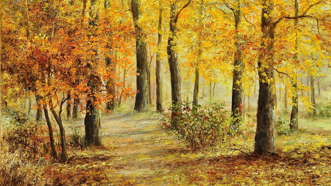 Обои арт, пейзаж, парк, осень, живопись, malgorzata rawicka, art, landscape, park, autumn, painting разрешение 1920x1200 Загрузить