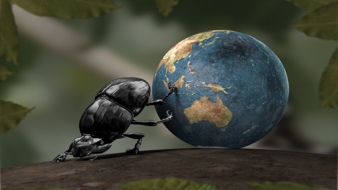 Обои земля, шарик, листики, шук навозник, 3д, earth, ball, leaves, shuk beetle, 3d разрешение 2560x1600 Загрузить