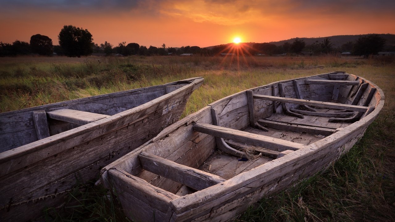 Обои природа, закат, лодки, nature, sunset, boats разрешение 2880x1715 Загрузить