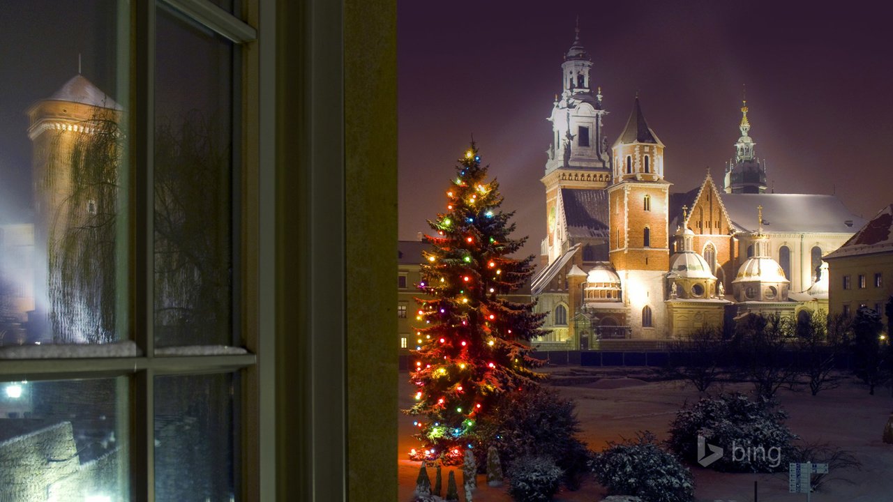 Обои елка, замок, рождество, польша, bing, краков, вавельский замок, tree, castle, christmas, poland, krakow, wawel castle разрешение 1920x1200 Загрузить