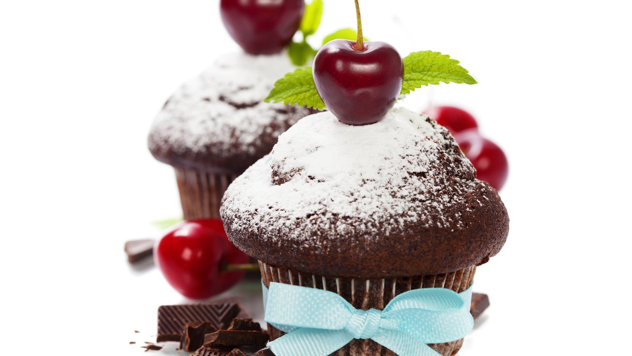 Обои ягода, черешня, вишня, шоколад, бант, кекс, маффин, berry, cherry, chocolate, bow, cupcake, muffin разрешение 5560x4354 Загрузить