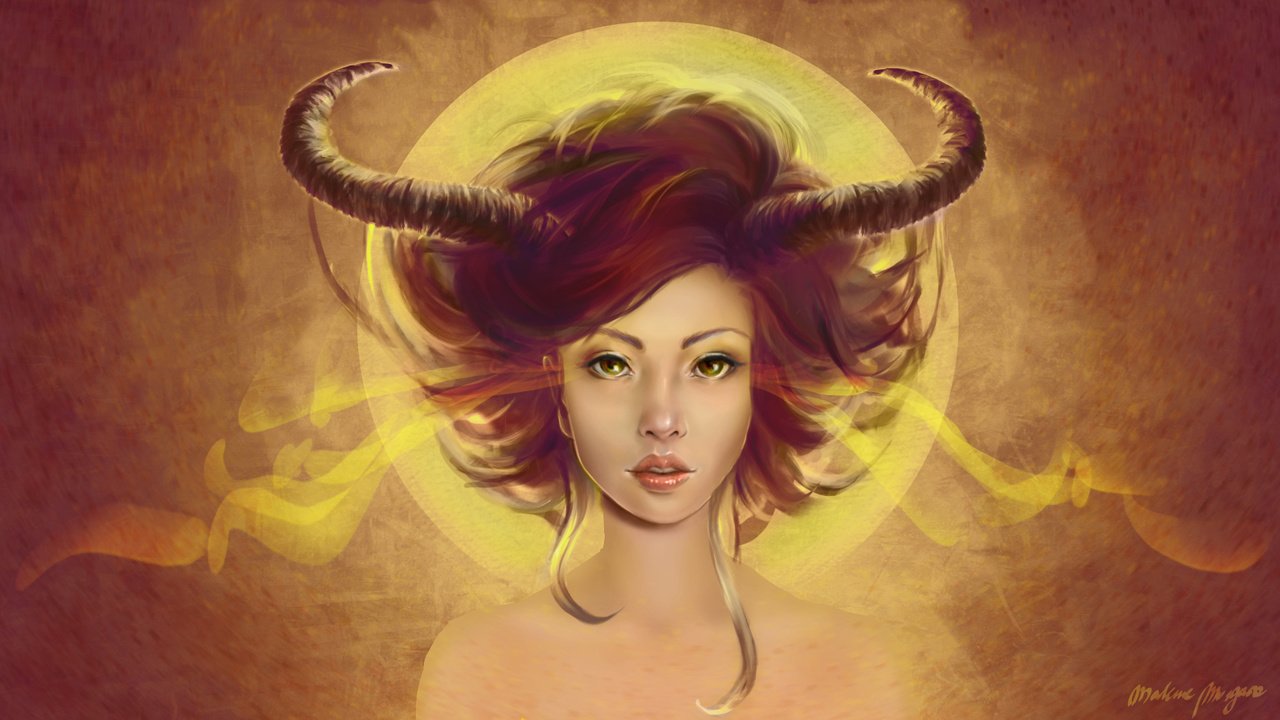 Обои арт, девушка, фон, взгляд, волосы, рога, демоница, art, girl, background, look, hair, horns, demoness разрешение 1920x1080 Загрузить