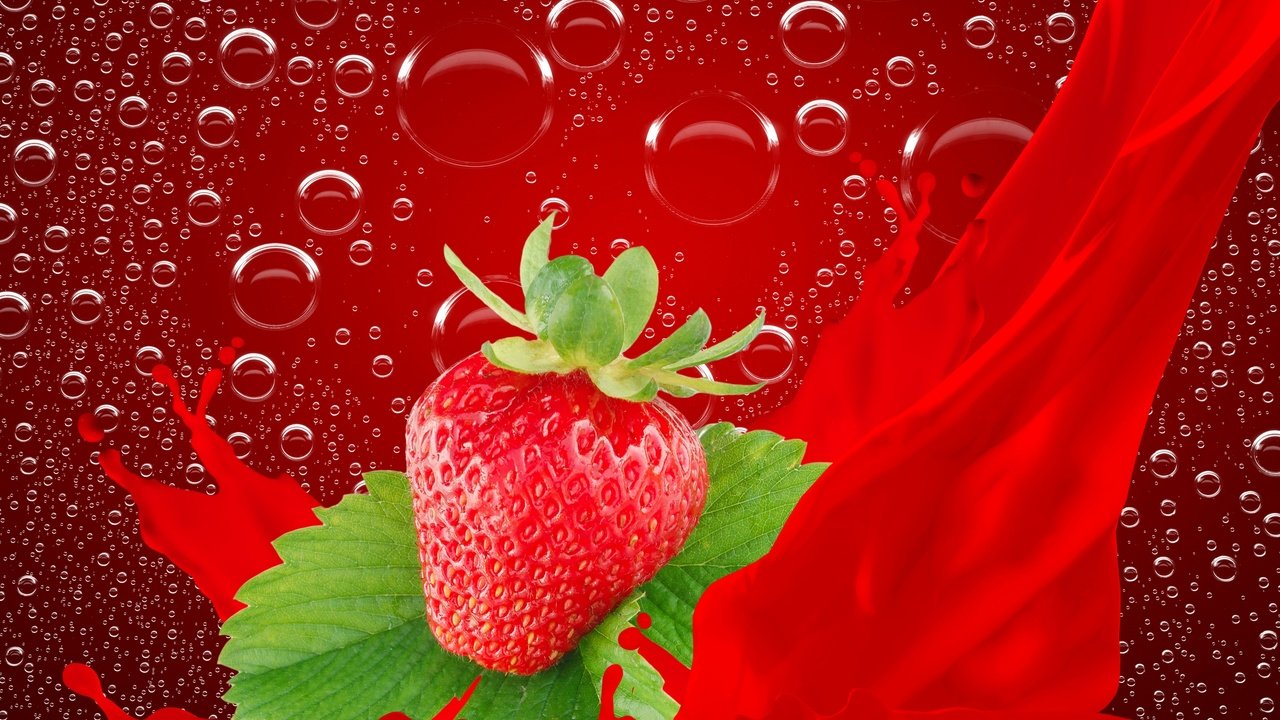 Обои ягода, клубника, пузыри, berry, strawberry, bubbles разрешение 2880x1921 Загрузить