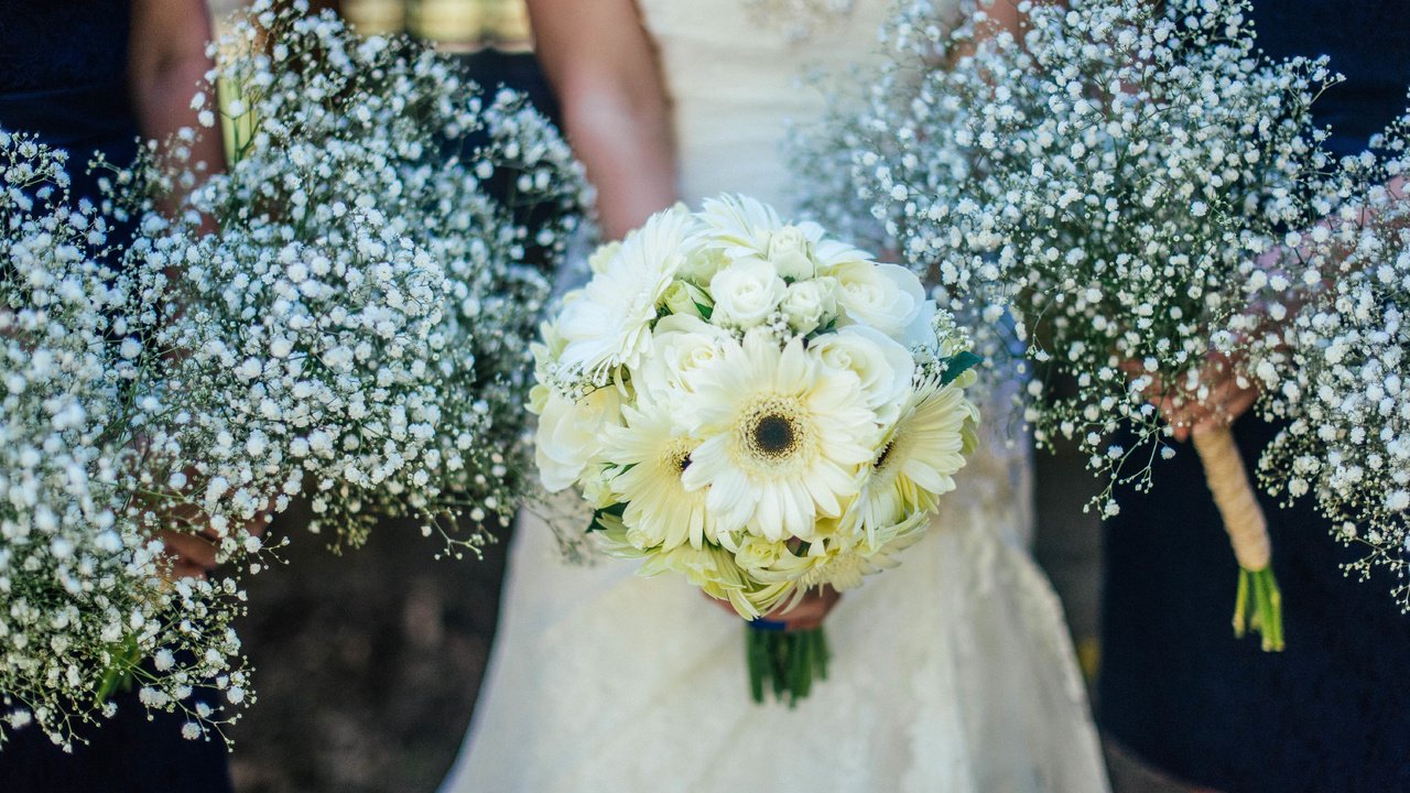 Обои цветы, белые, невеста, свадебный букет, подружки невесты, flowers, white, the bride, wedding bouquet, bridesmaids разрешение 6016x4016 Загрузить