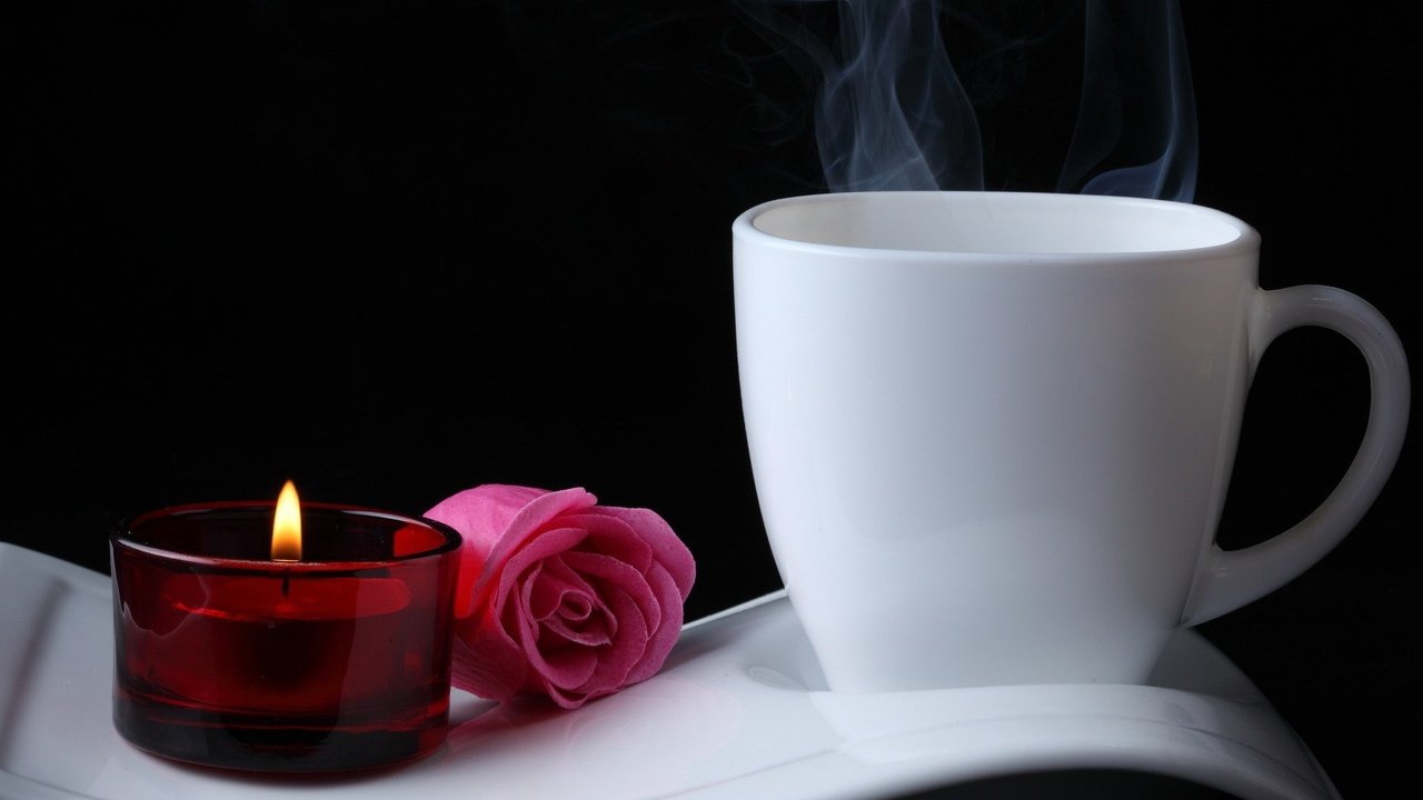 Обои фон, цветок, роза, кофе, свеча, background, flower, rose, coffee, candle разрешение 1920x1200 Загрузить