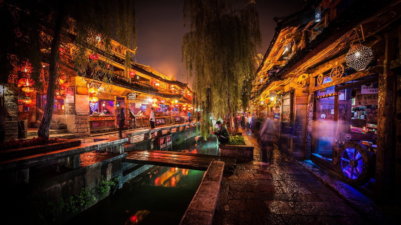 Обои ночь, китай, старый город, лицзян, night, china, old town, lijiang разрешение 2560x1600 Загрузить