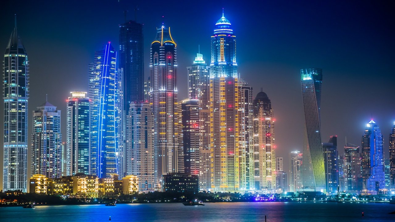 Обои свет, архитектура, дубаи, оаэ, город ночь, light, architecture, dubai, uae, city night разрешение 2560x1600 Загрузить