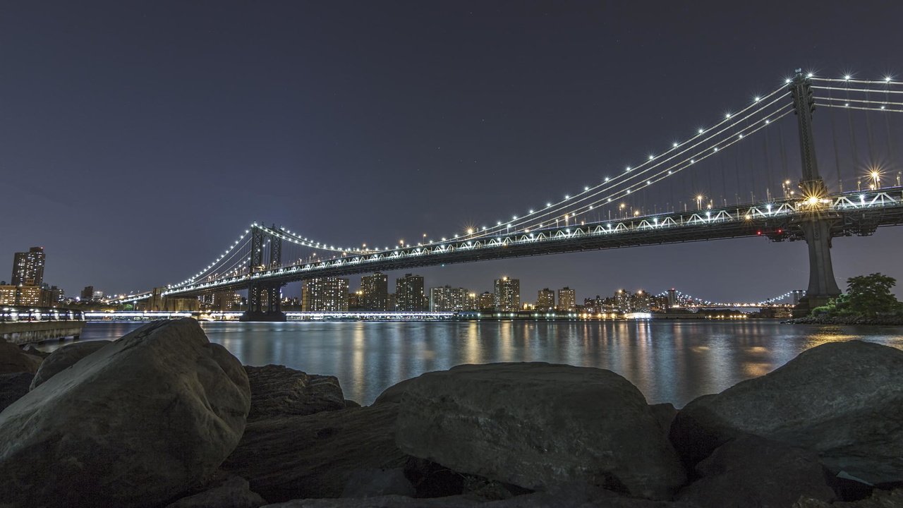 Обои ночь, огни, река, мост, город, night, lights, river, bridge, the city разрешение 2048x1365 Загрузить