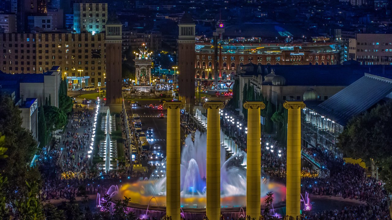 Обои испания, барселона, здания.фонтаны, монжуик, spain, barcelona, of the building.fountains, montjuïc разрешение 3185x2000 Загрузить