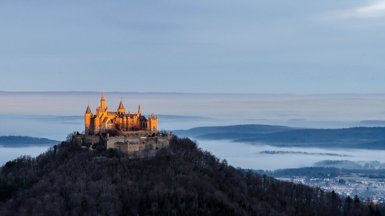 Обои пейзаж, утро, германия, замок гогенцоллерн, landscape, morning, germany, hohenzollern castle разрешение 1920x1080 Загрузить