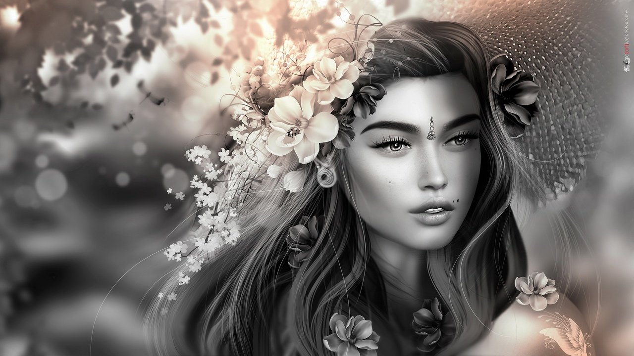 Обои цветы, девушка, волосы, украшение, flowers, girl, hair, decoration разрешение 2048x1151 Загрузить