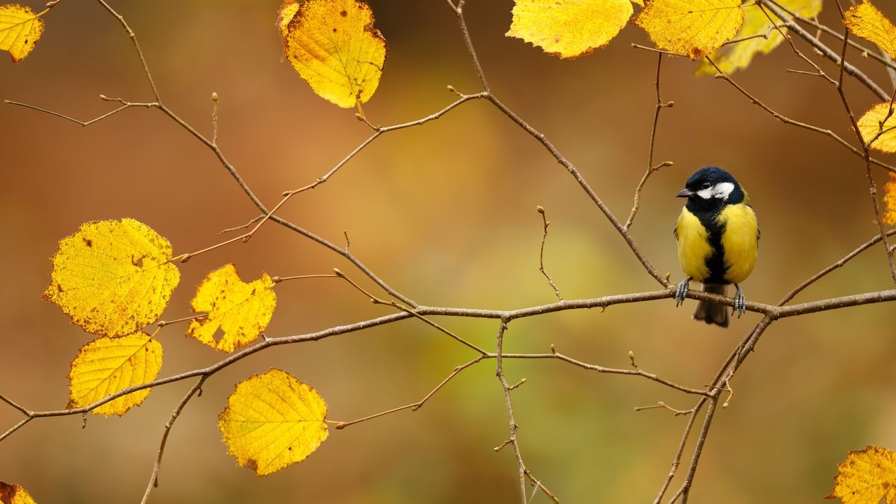 Обои ветка, листва, осень, птица, синица, branch, foliage, autumn, bird, tit разрешение 2499x1666 Загрузить