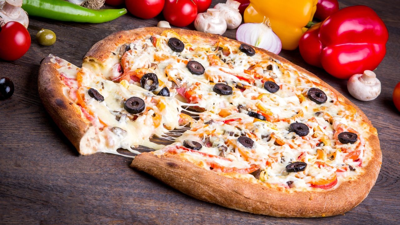 Обои овощи, перец, пицца, маслины, vegetables, pepper, pizza, olives разрешение 3000x2009 Загрузить
