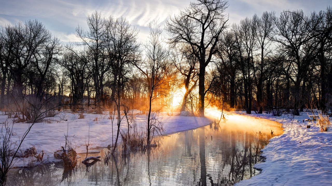 Обои деревья, река, закат, зима, пейзаж, trees, river, sunset, winter, landscape разрешение 2048x1365 Загрузить