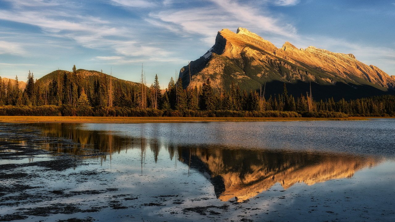 Обои небо, вода, озеро, лес, отражение, гора, the sky, water, lake, forest, reflection, mountain разрешение 1920x1200 Загрузить