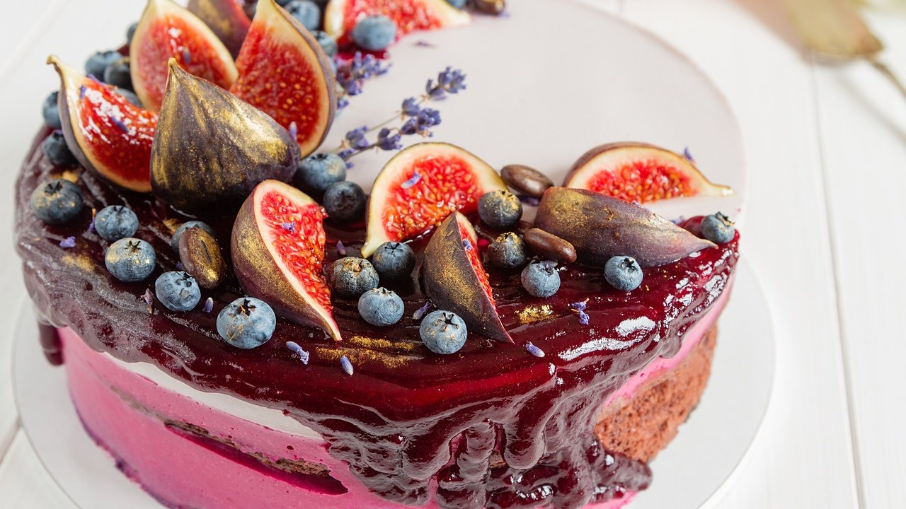 Обои лаванда, ягоды, черника, сладкое, торт, десерт, инжир, lavender, berries, blueberries, sweet, cake, dessert, figs разрешение 4650x3100 Загрузить