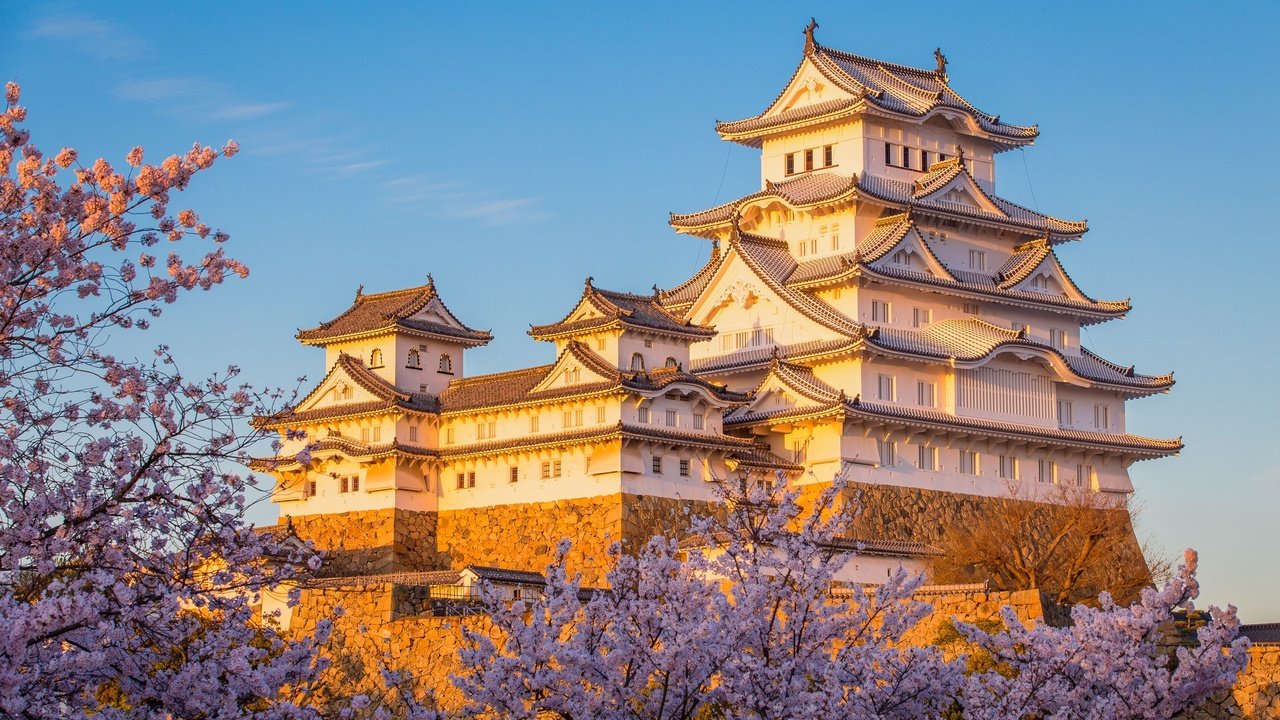 Обои замок, япония, сакура, химэдзи, castle, japan, sakura, himeji разрешение 2048x1338 Загрузить