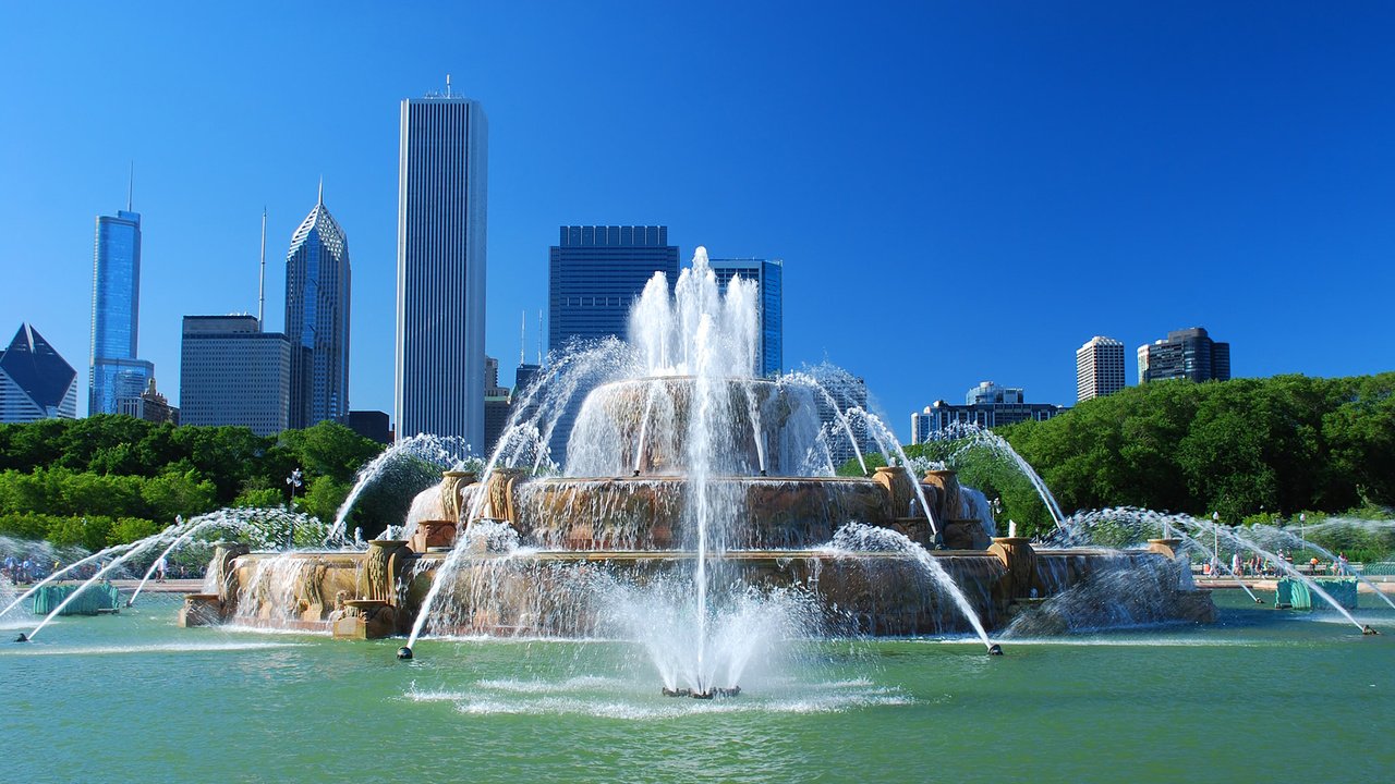 Обои город, небоскребы, фонтан, сша, чикаго, the city, skyscrapers, fountain, usa, chicago разрешение 1920x1200 Загрузить